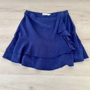 Sunny Girl Navy Asymmetrical Ruffle Mini Skirt 100% Linen Sz 14 / Dark Coquette